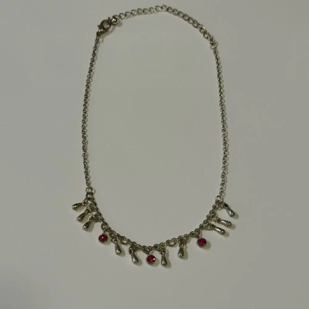 Vintage Dainty Pink & Silver Choker Necklace